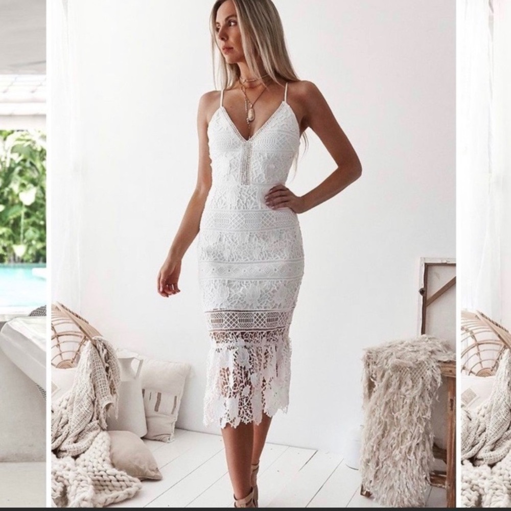 White Lace Mid length Dress